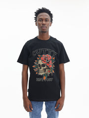 Cutty T-Shirt Skull Floral Logo Black