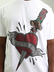 Cutty T-Shirt Bling Dagger In Heart White