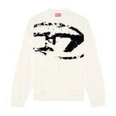 Diesel Sweater Distressed Flocked Logo White-Black