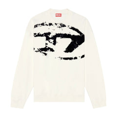 Diesel Sweater Distressed Flocked Logo White-Black