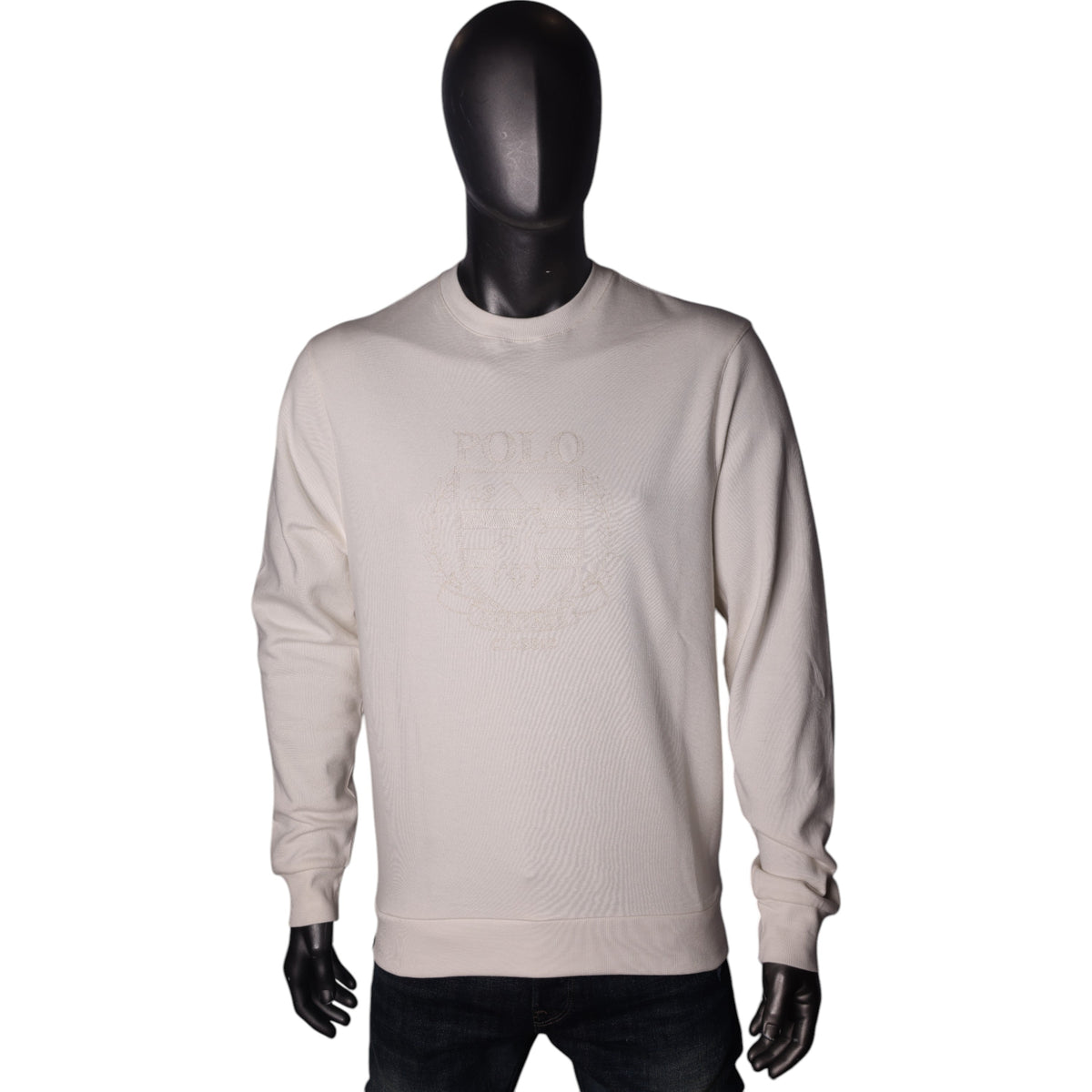 Polo Sweater Brushed Crest Embroidered White