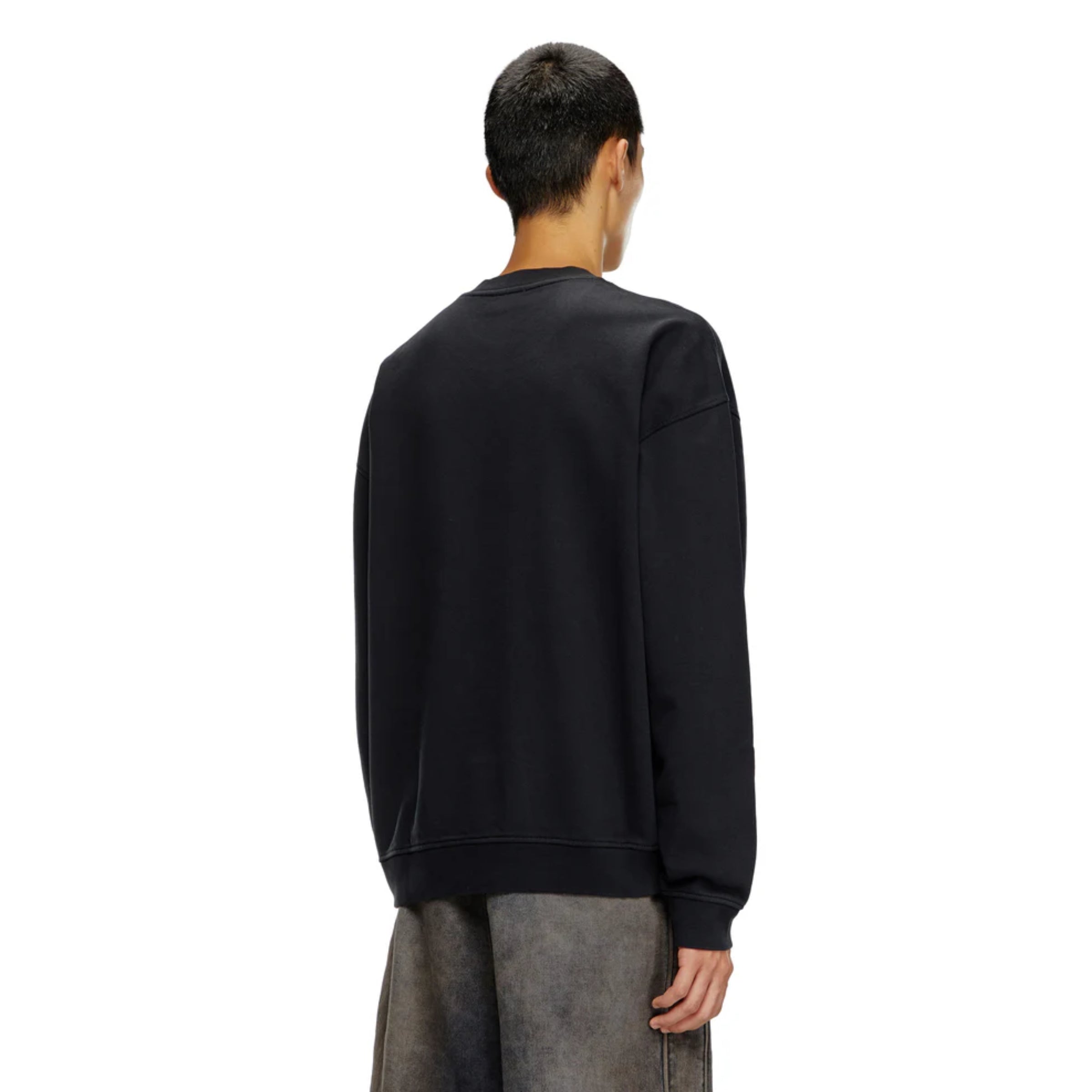 Diesel Sweatshirt Crew Distressed Flocked Logo Black