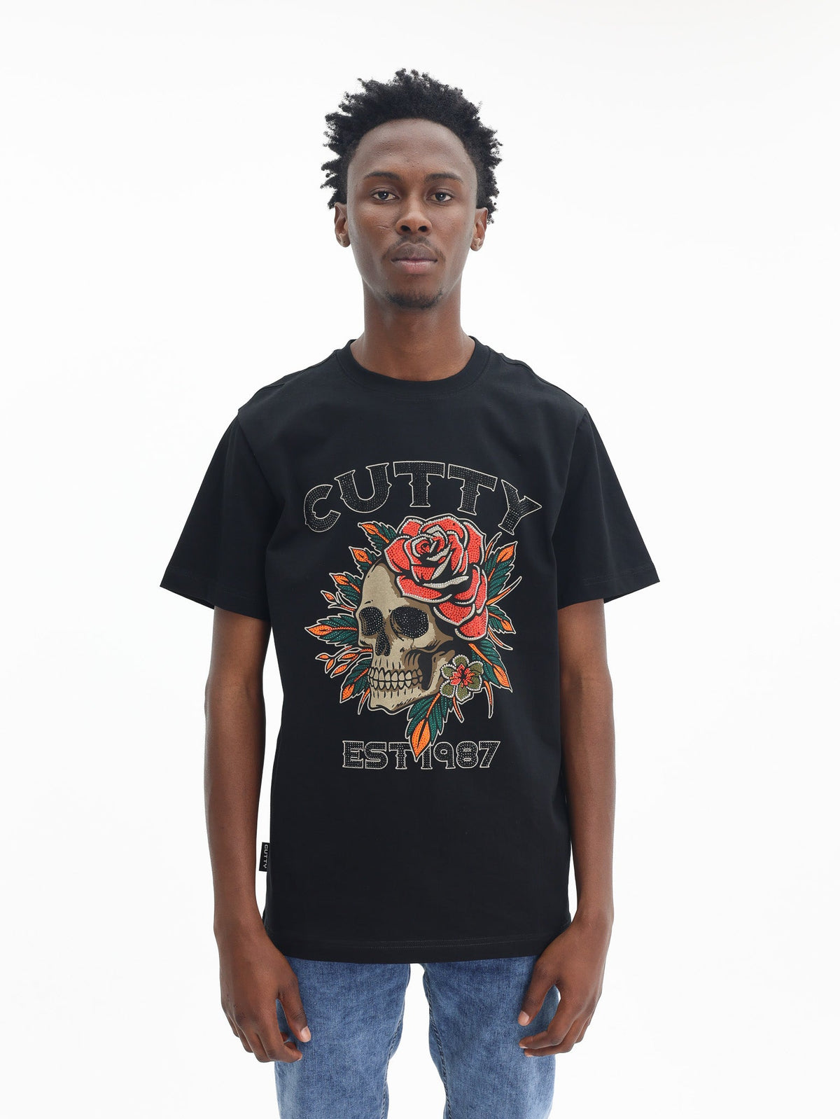 Cutty T-Shirt Skull Floral Logo Black