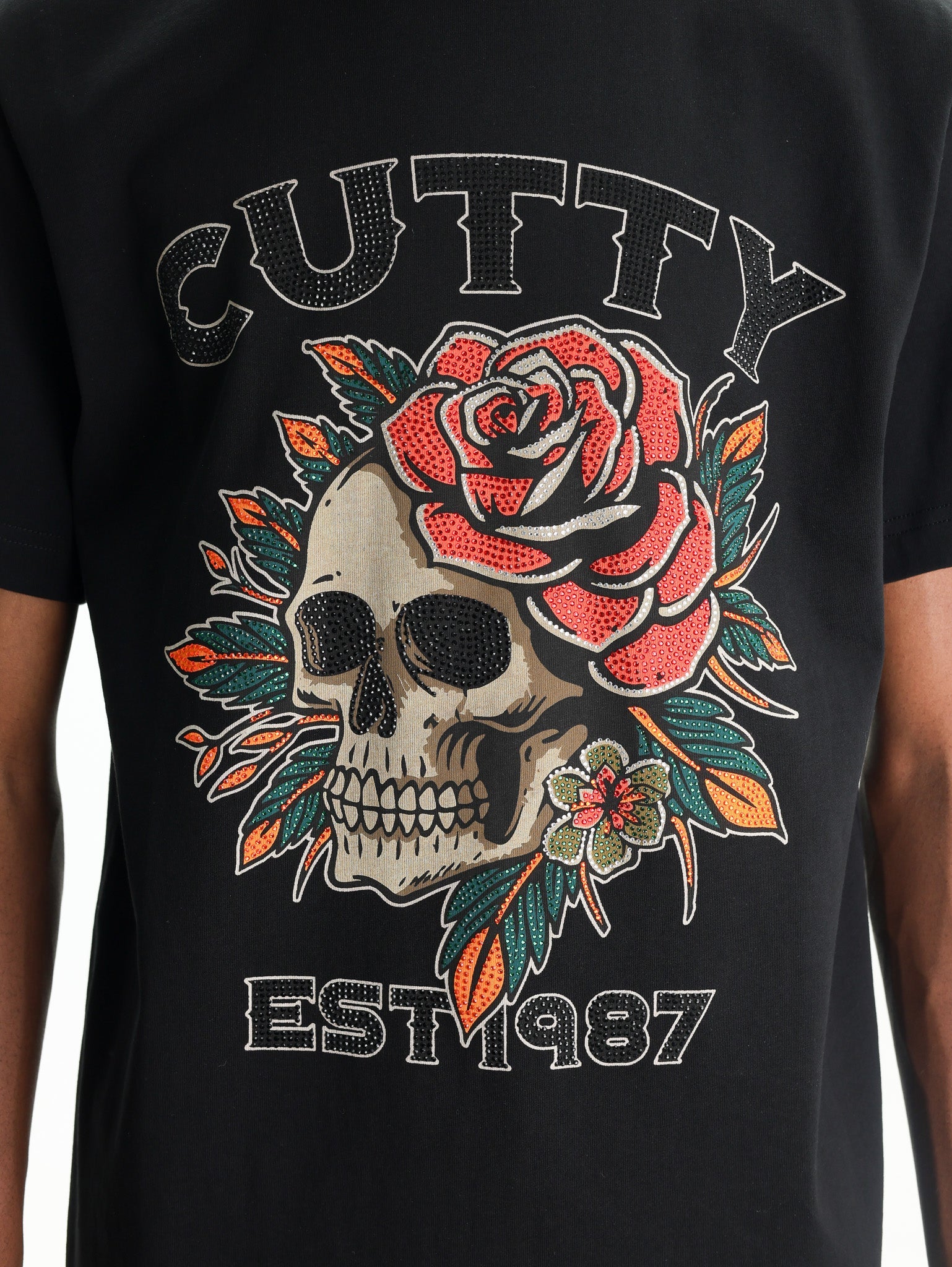 Cutty T-Shirt Skull Floral Logo Black