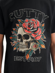 Cutty T-Shirt Skull Floral Logo Black