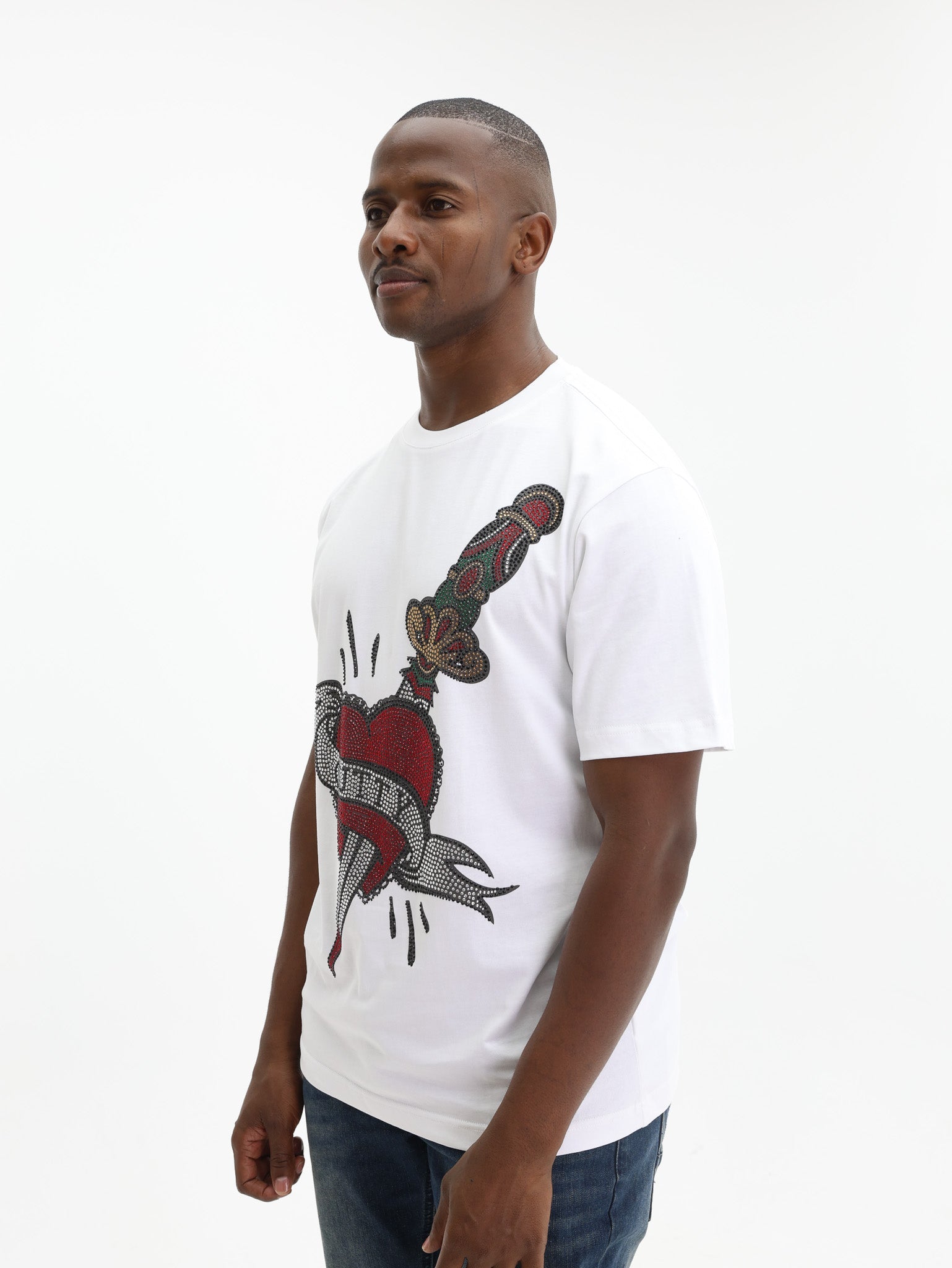 Cutty T-Shirt Bling Dagger In Heart White