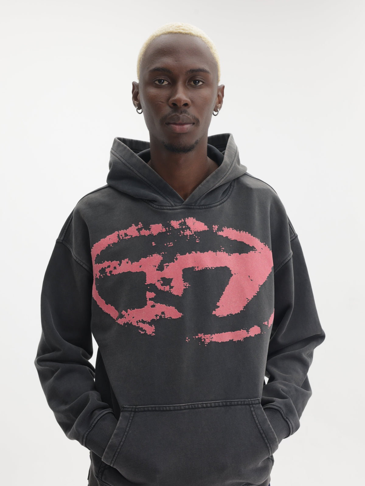 Diesel Sweatshirt Hooded Flocked Oval D Logo Black