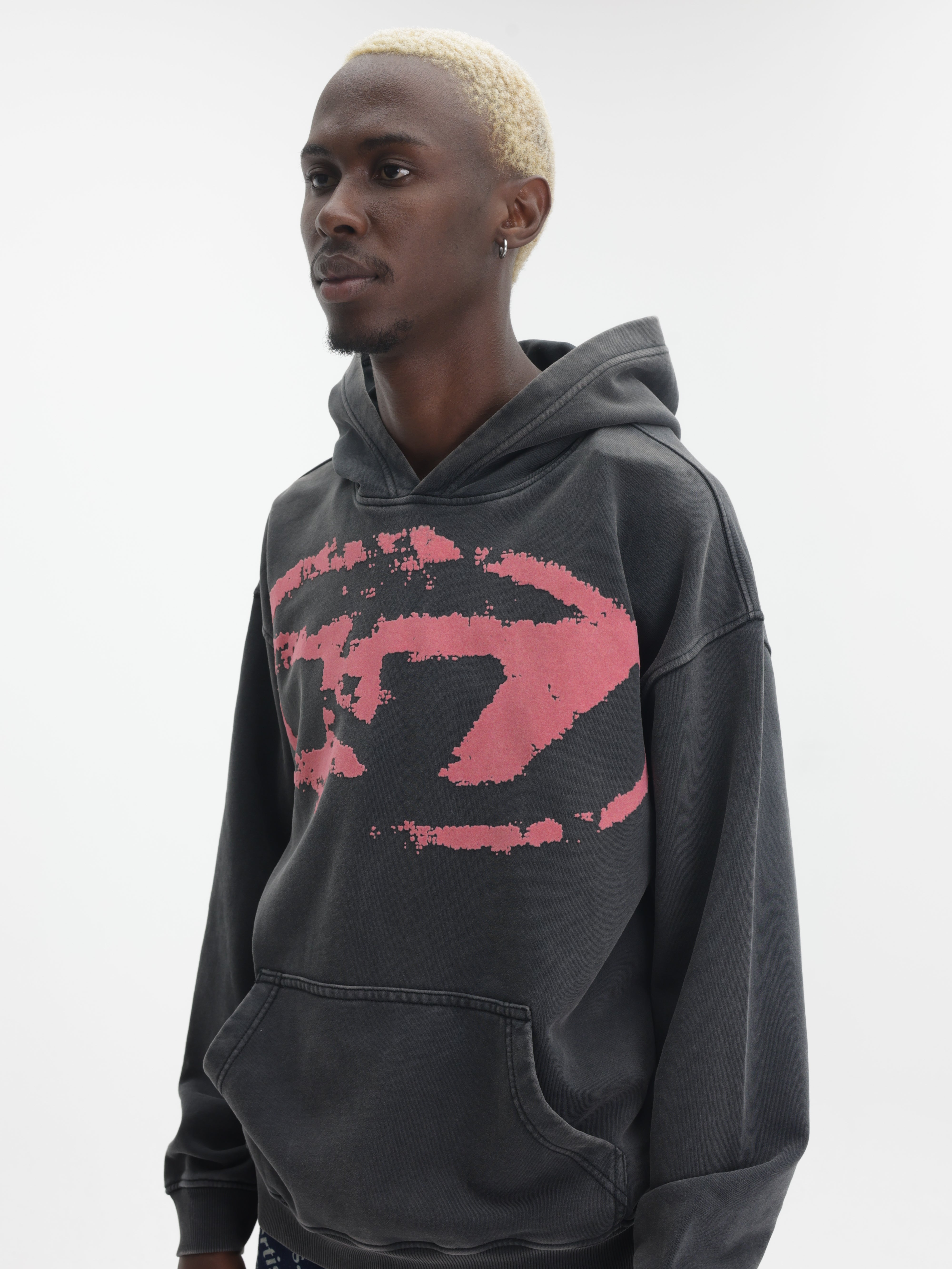 Diesel Sweatshirt Hooded Flocked Oval D Logo Black