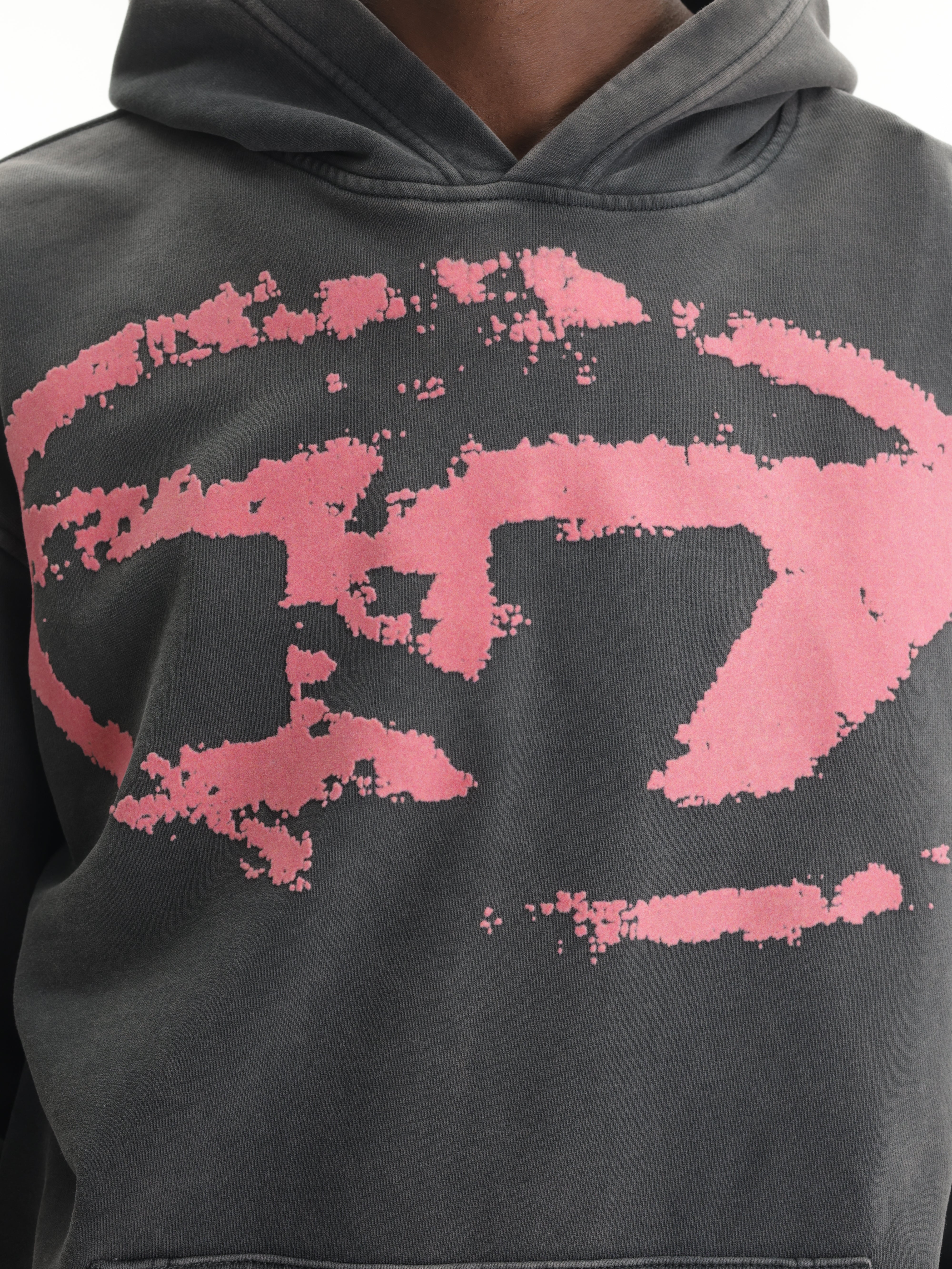 Diesel Sweatshirt Hooded Flocked Oval D Logo Black