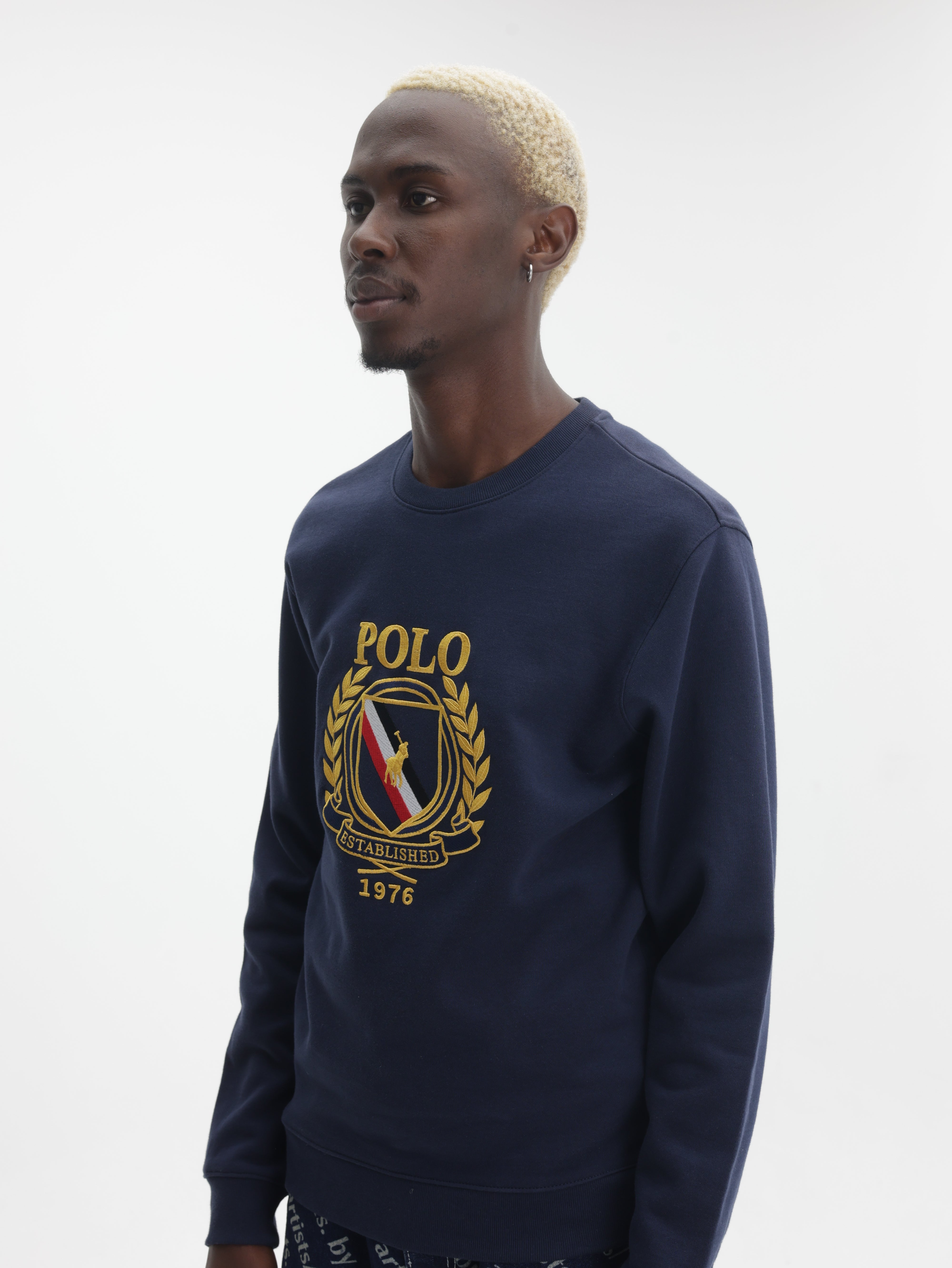 Polo Sweater Brushed Crest Navy