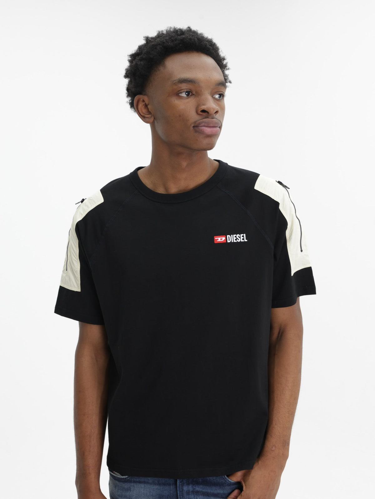Diesel Crew Tee Fausty Double Sleeve Zip Black