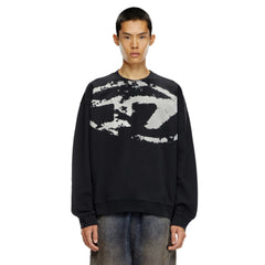 Diesel Sweatshirt Crew Distressed Flocked Logo Black