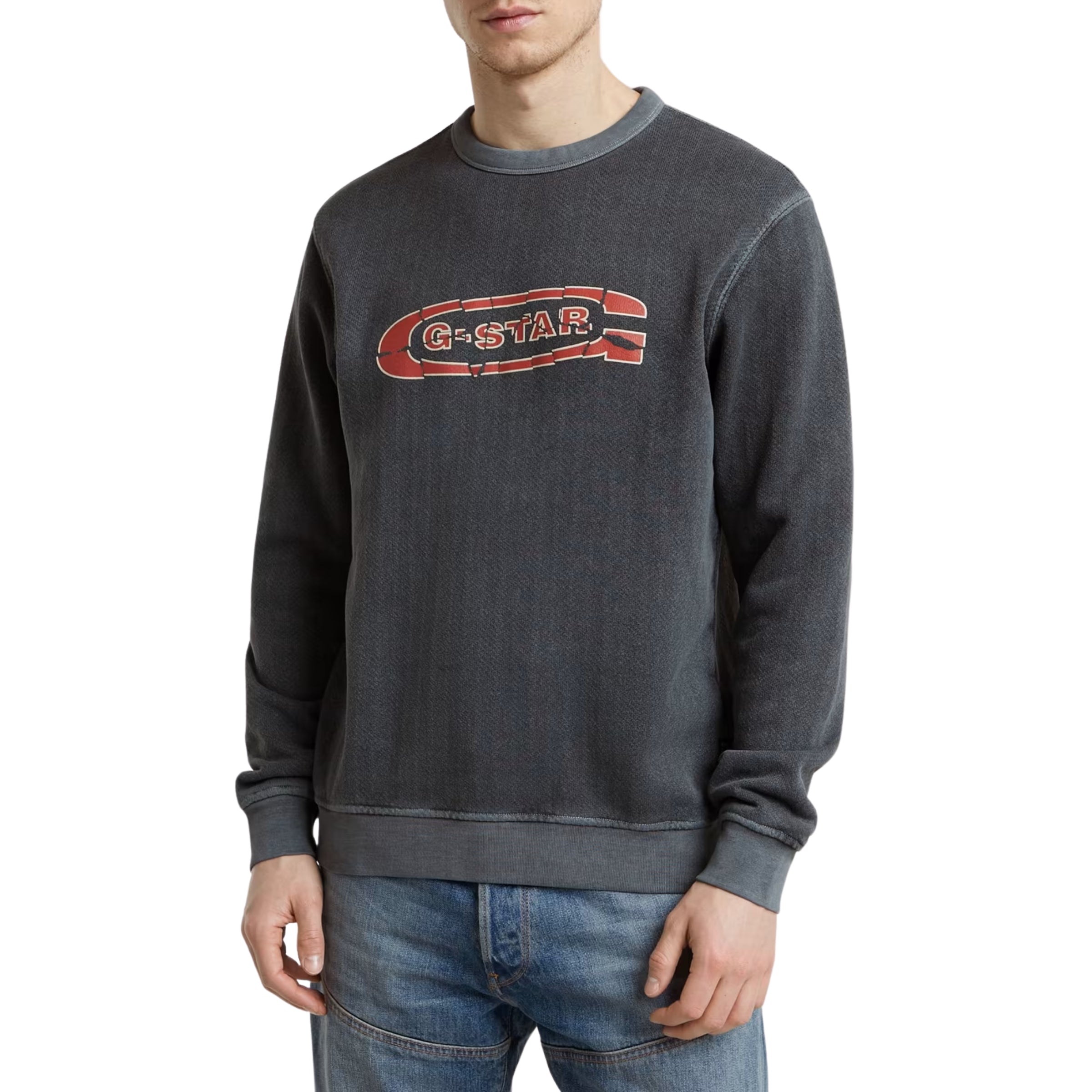 G-Star Sweater Destroyed G Logo Washed Dark Black