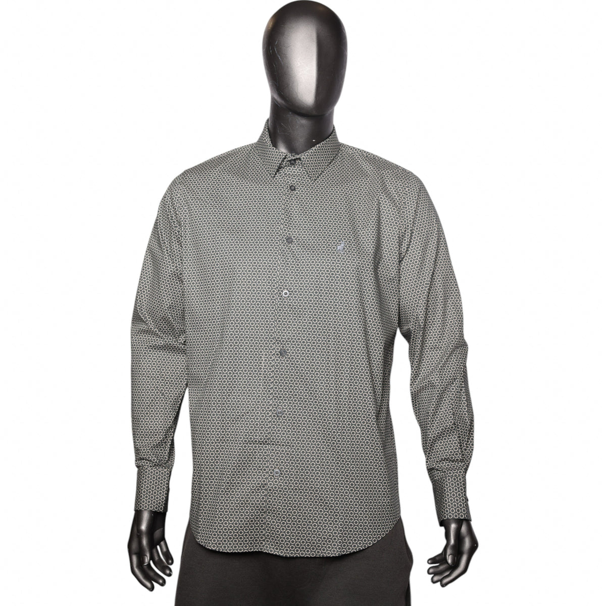 Polo Shirt Long-Sleeve Geo Print Charcoal