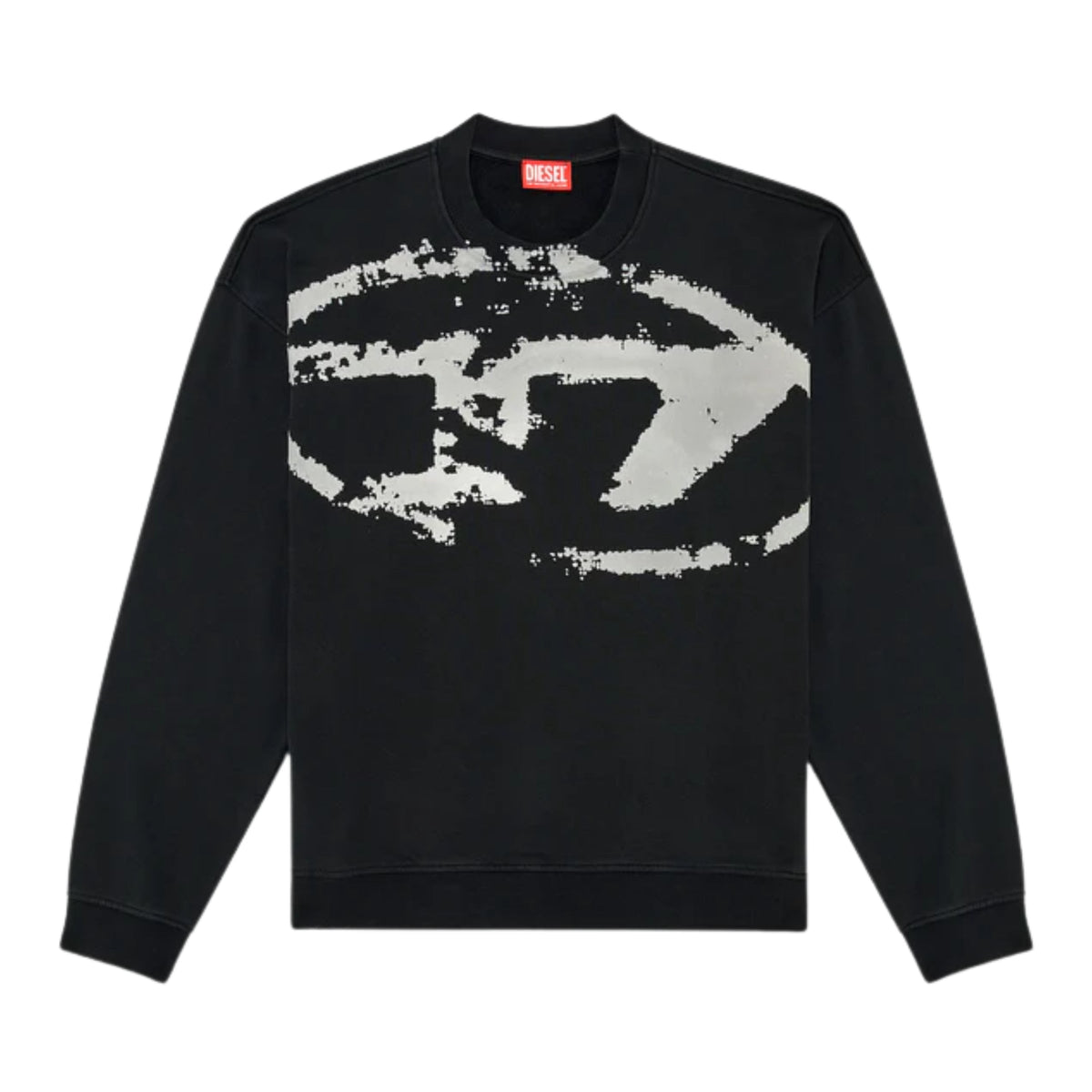 Diesel Sweatshirt Crew Distressed Flocked Logo Black