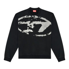 Diesel Sweatshirt Crew Distressed Flocked Logo Black
